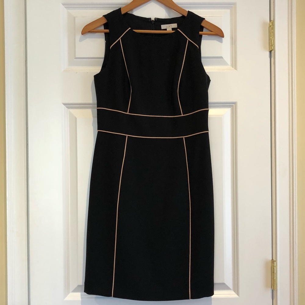 Black Loft Sheath Dress with Pink Piping